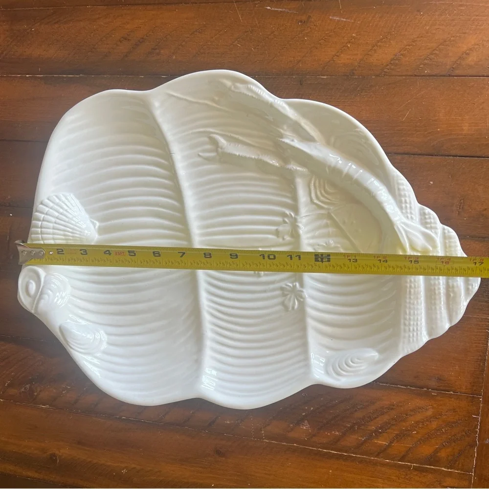 Vintage White Ceramic Conch Shell Seafood 18” x 13” Large Serving Platter